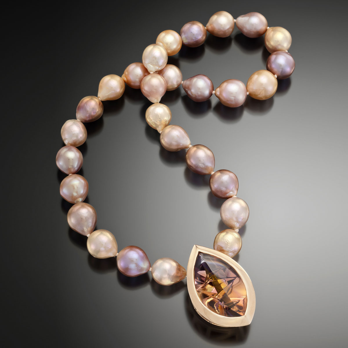 Sunset Pearl and Ametrine Necklace