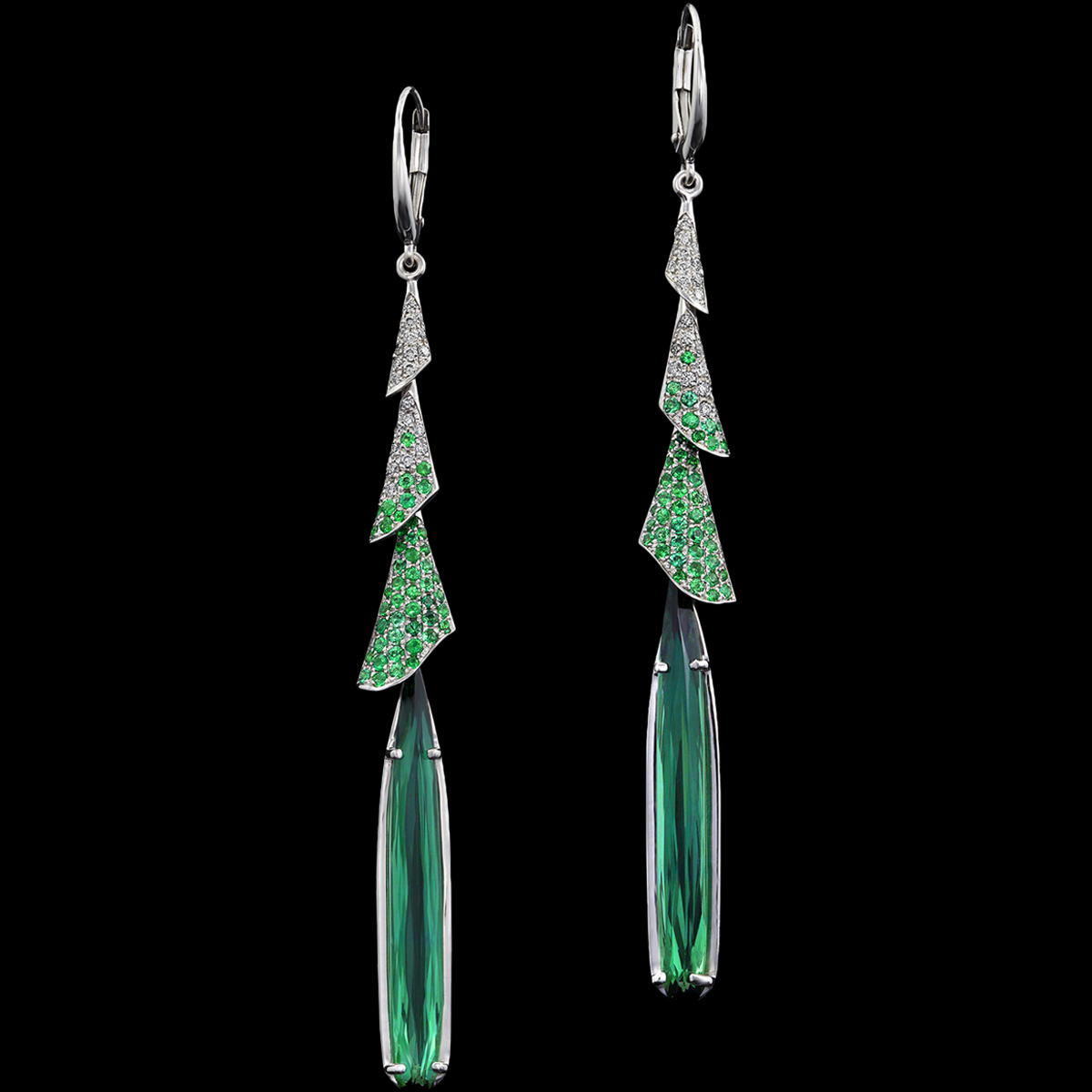 Tourmaline, Diamond, Emerald & Gold Earrings | Night Lily