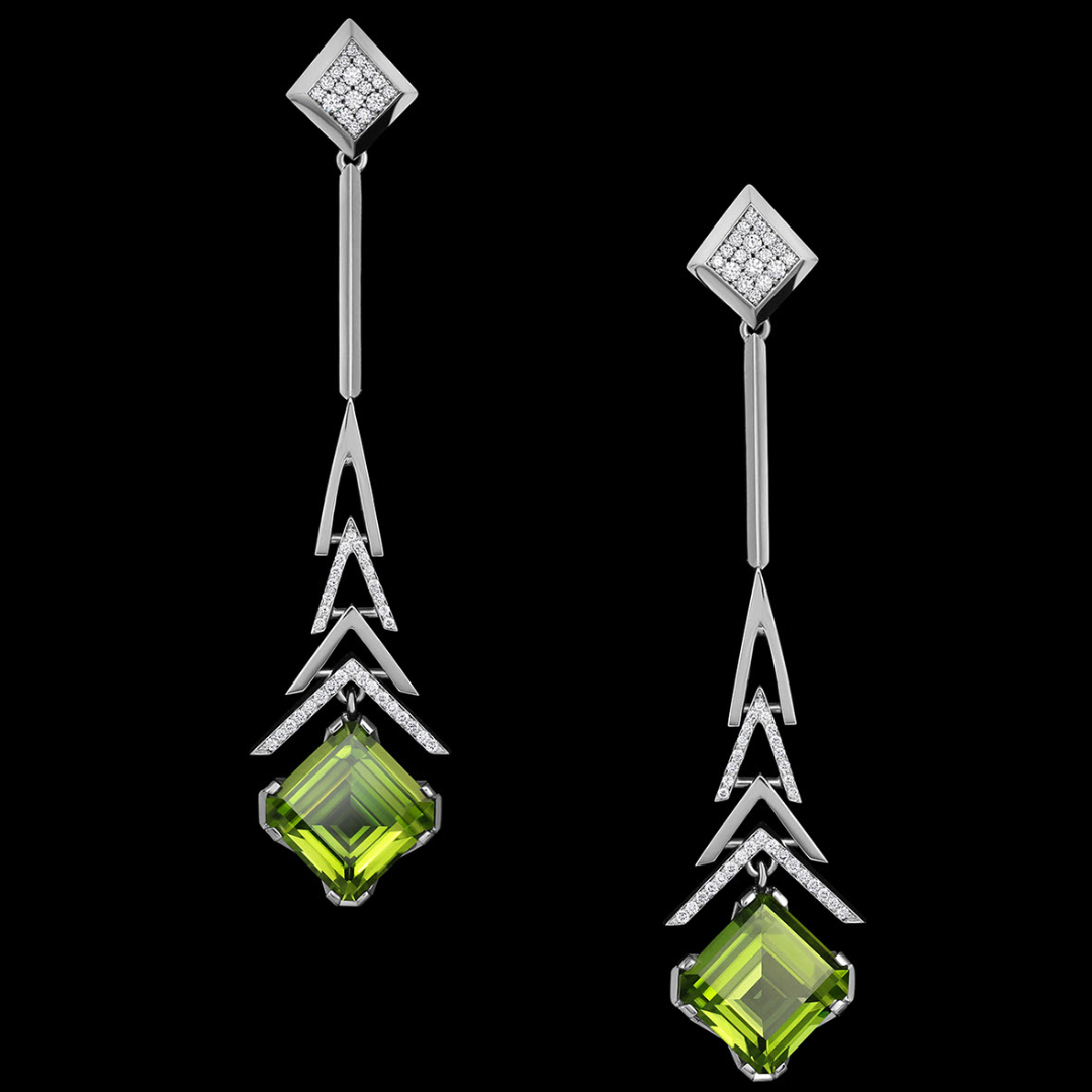 Peridot, Diamond & Gold Earrings | Crescendo