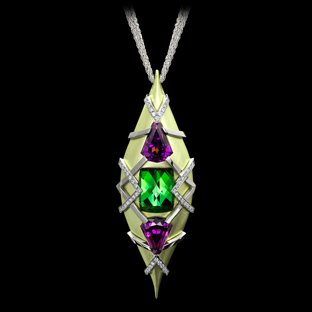 Garnet, Tourmaline & Diamond Pendant | Modernist