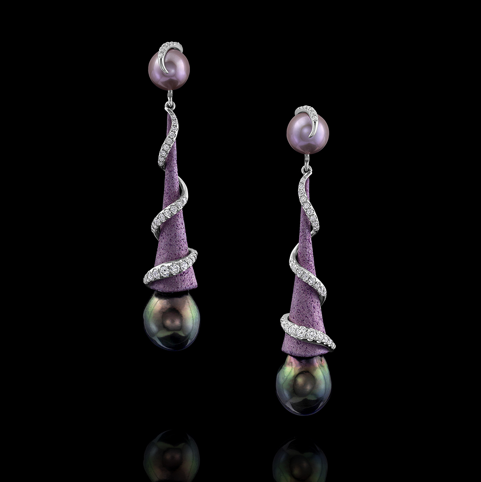 Pearl & Diamond Earrings Aubergine