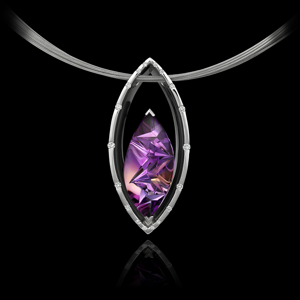 Ametrine, Diamond & White Gold Pendant | Marquise