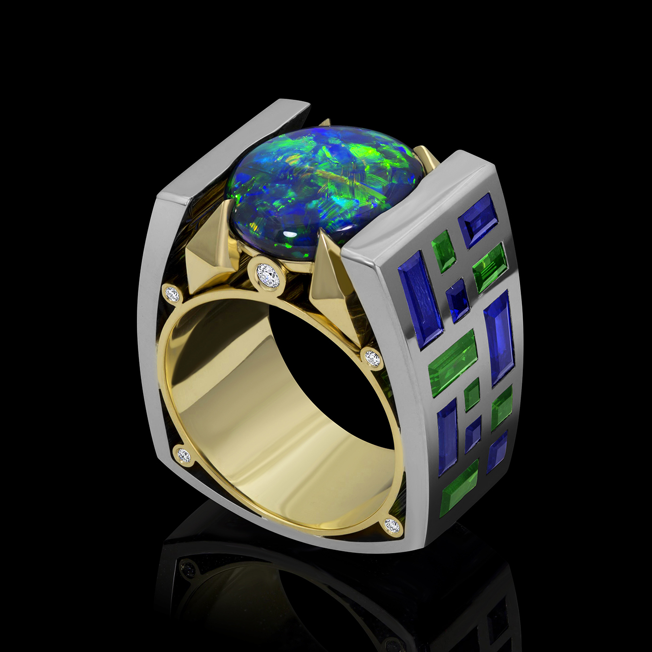 Black Opal, Sapphire, Garnet Ring | Dark Knight