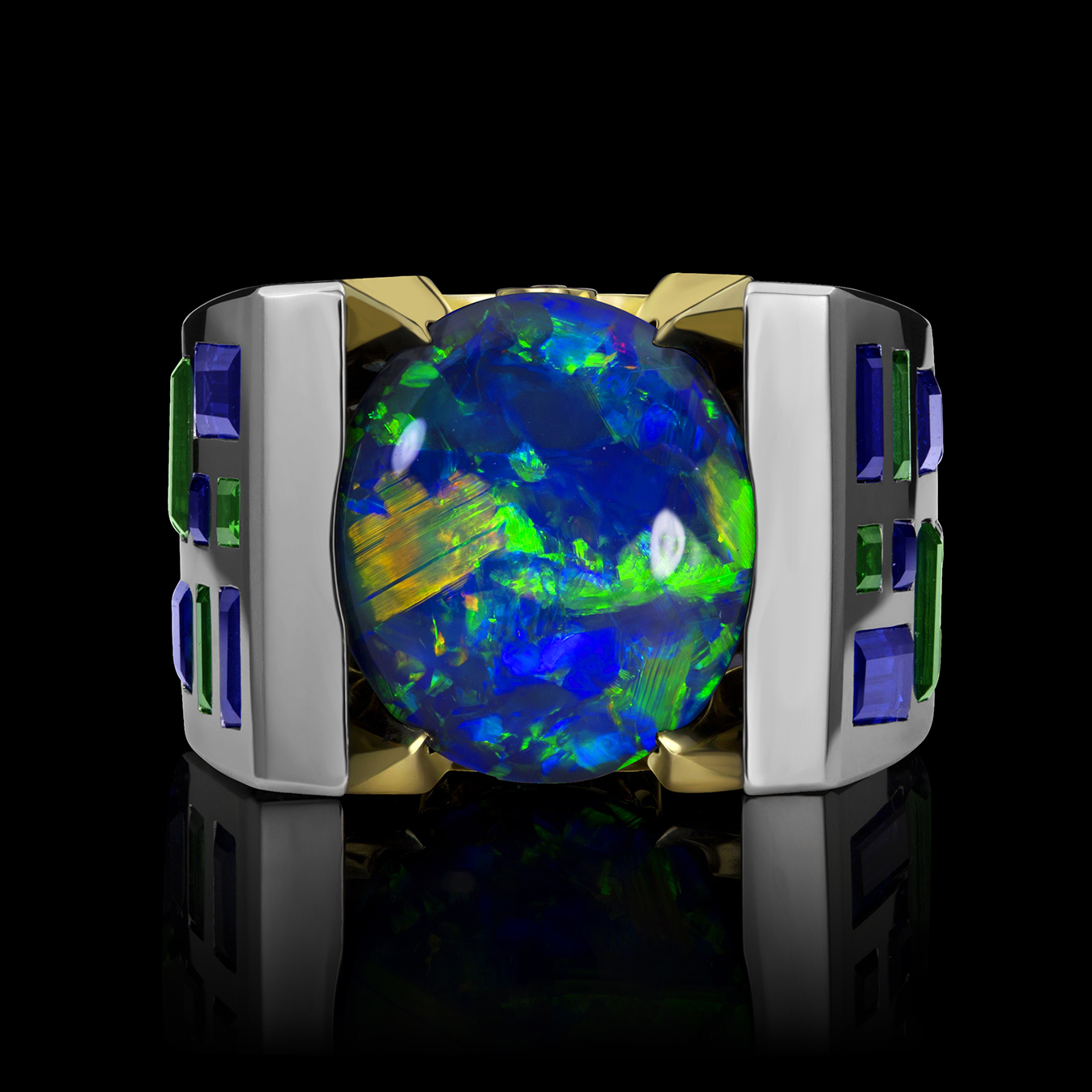 Black Opal, Sapphire, Garnet Ring | Dark Knight