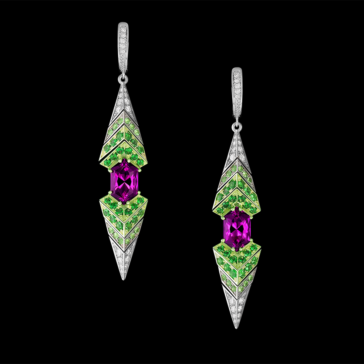 Garenet, Peridot & Diamond Earrings | Aurora