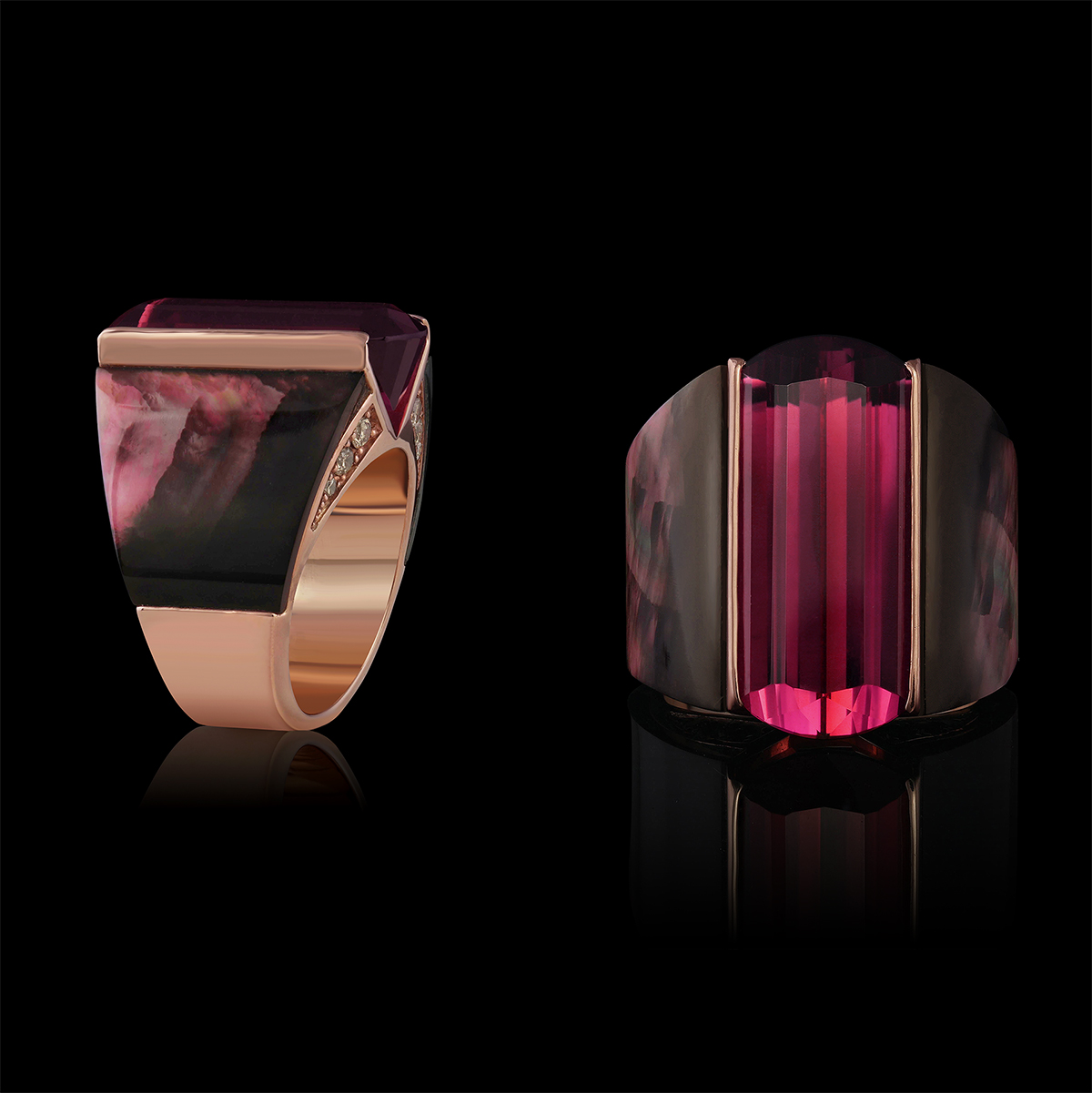 Tourmaline, Diamond, Tahitian Mother of Pearl & AlbaGold™ Ring | Manhatten