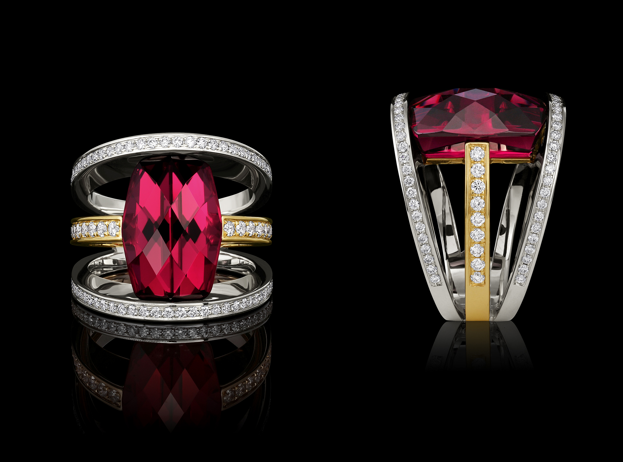 Garnet, Diamond & Gold Ring | Ellipse