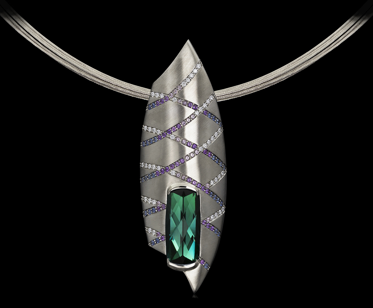 Treillis Tourmaline Pendant Tourmaline, Amethyst, Sapphire & Gold Pendant | Treillis