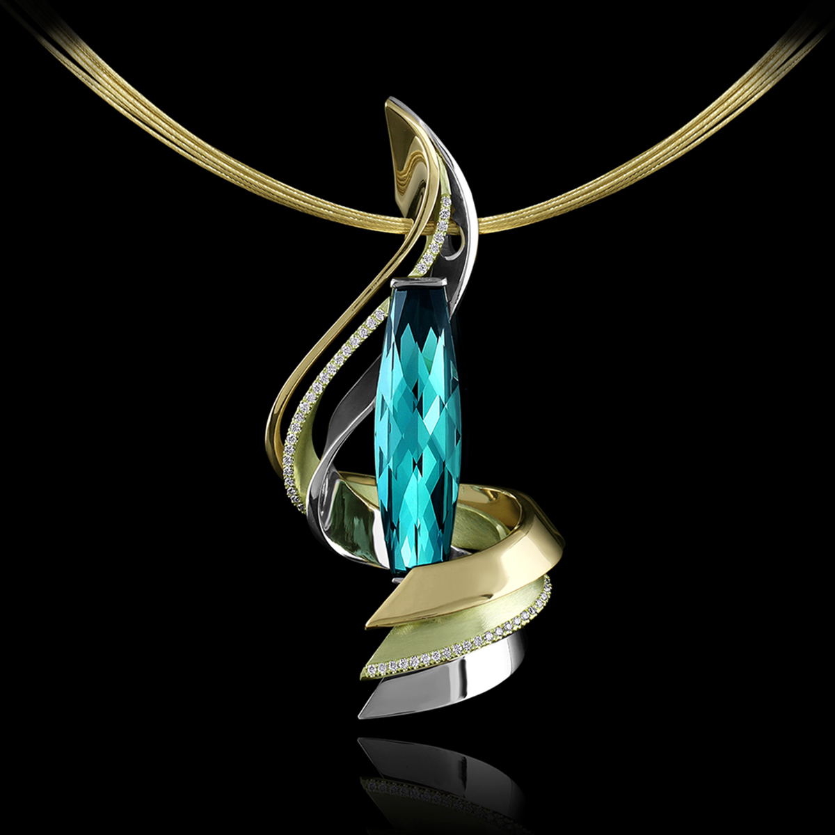 Tourmaline, Diamond & Gold Pendant | Lagoon