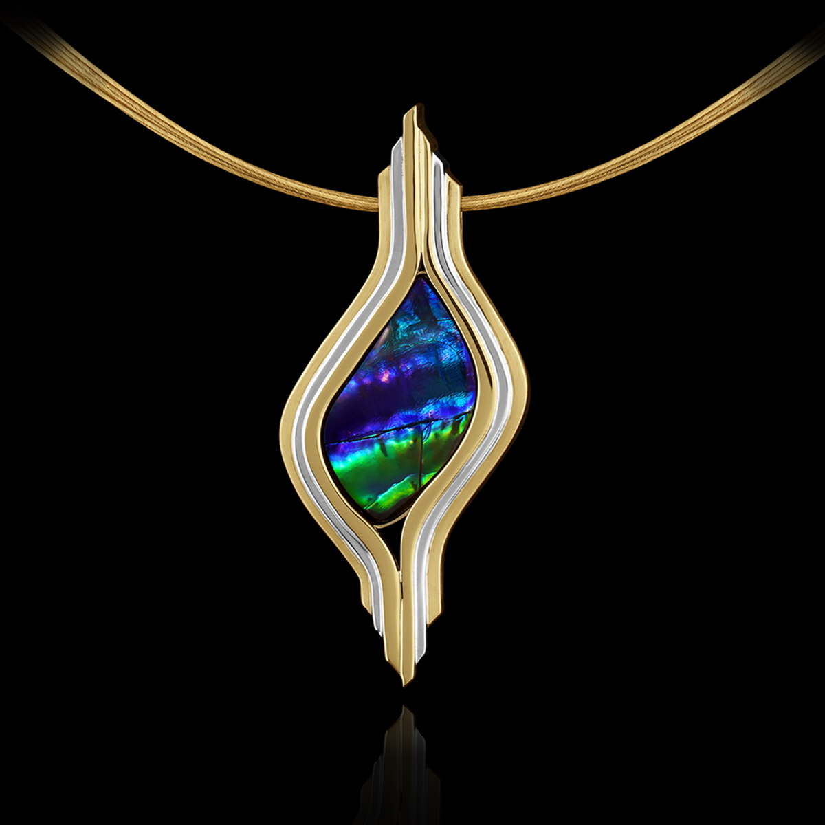 Ammolite, Yellow & White Gold Pendant | Amulet