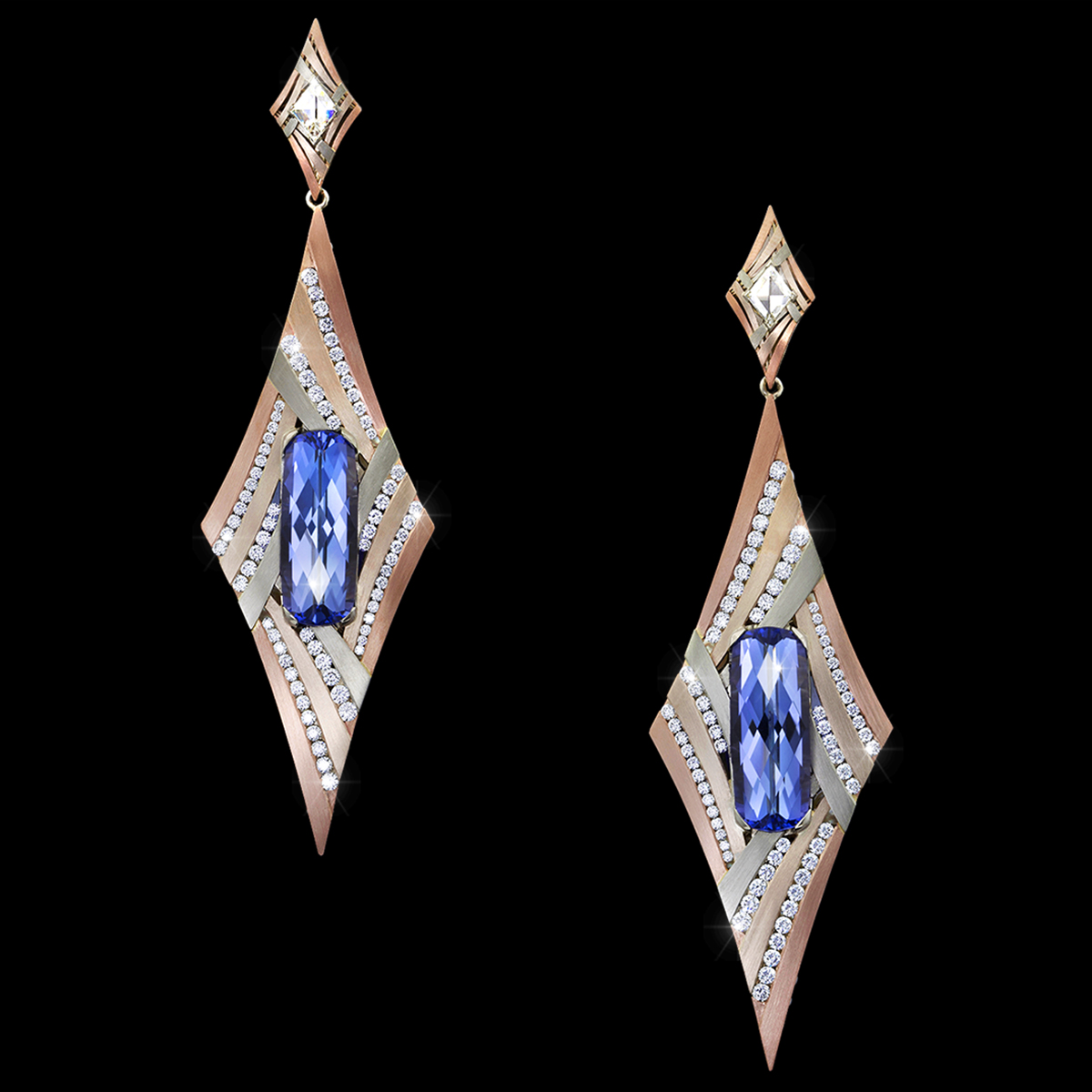 Tanzanite, Diamond, White Gold & RevaGold™ Earrings | Galassia