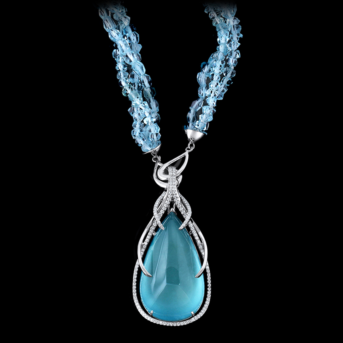 Aquamarine, Diamond & Gold Necklace | Cascata