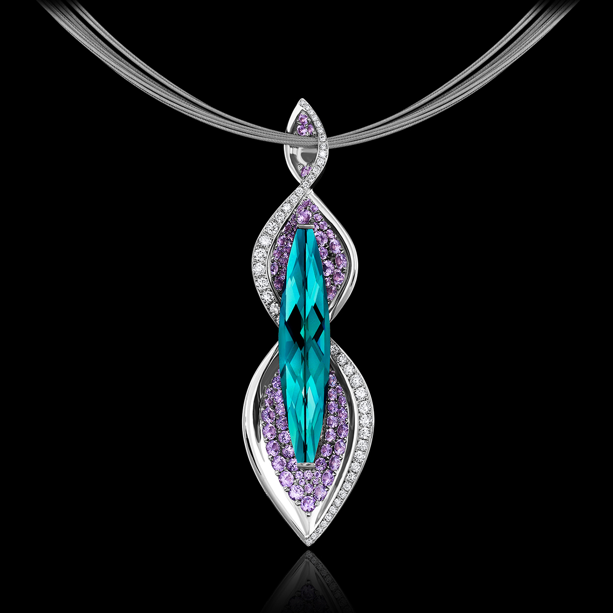 Tourmaline, Sapphire, Diamond & Gold Pendant | Felicity