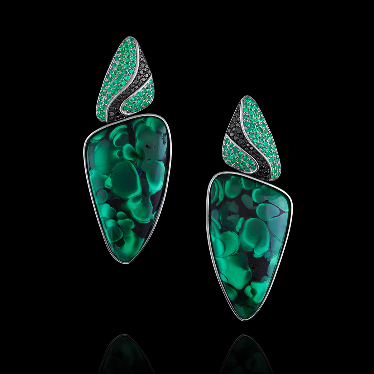 Chatoyant Malachite, Emerald & Diamond Earrings | Ventura