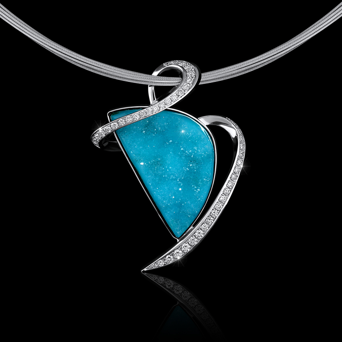 Gem Silica Chrysocolla , Diamond & Gold Pendant | Aruba Druzy