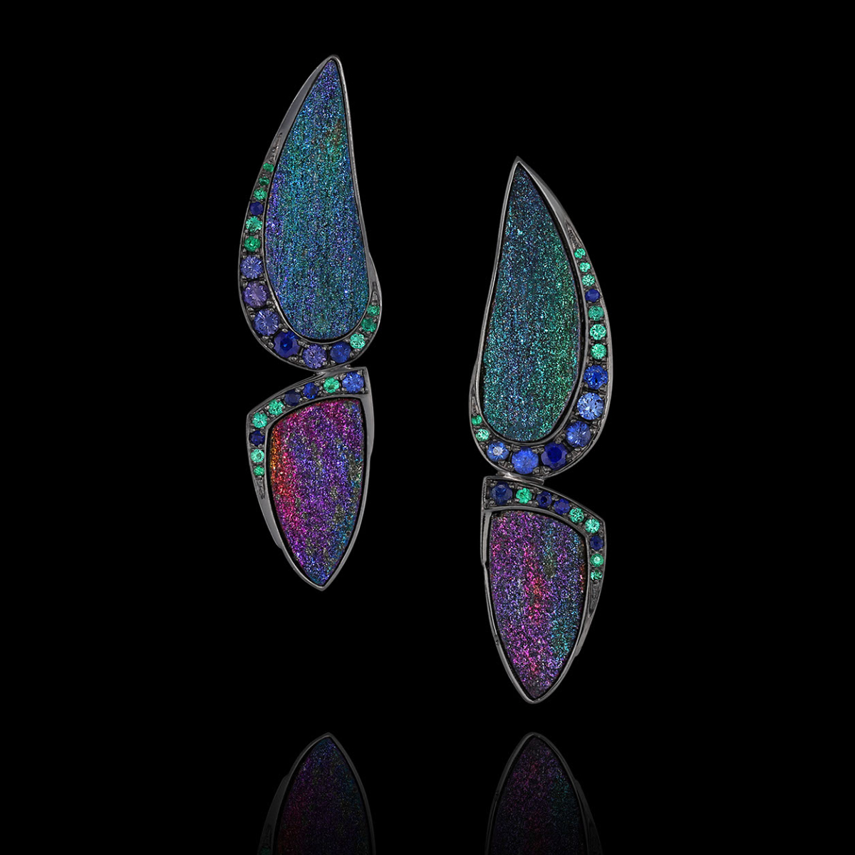 Hematite, Emerald, Sapphire Earrings | Majestic Butterfly