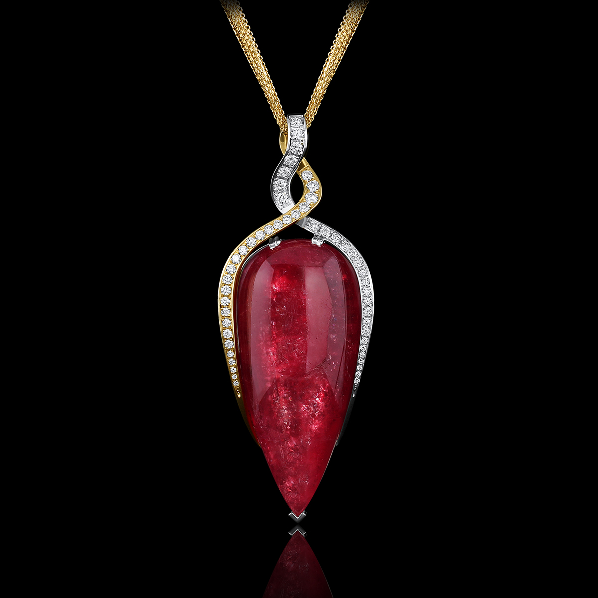 Rhodonite, Diamond & Gold Pendant | Amaryllis