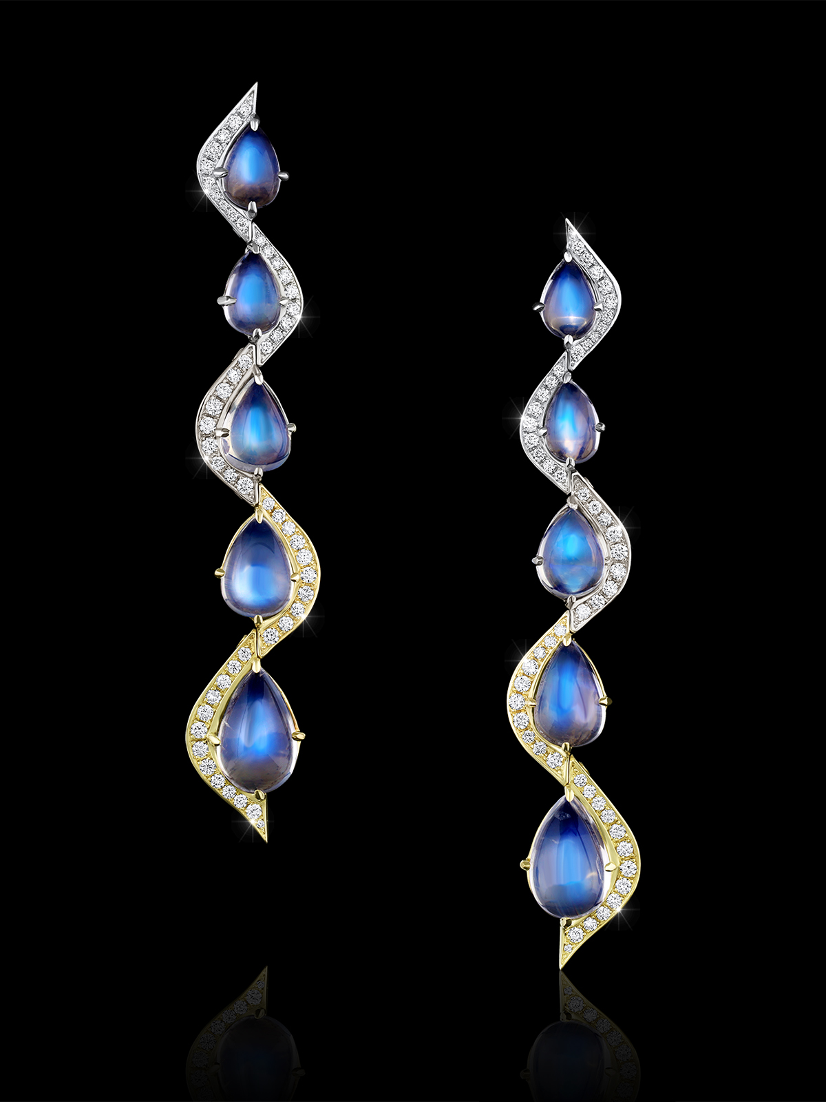 Moonstone, Gold & Diamond Earring | Blue Luna