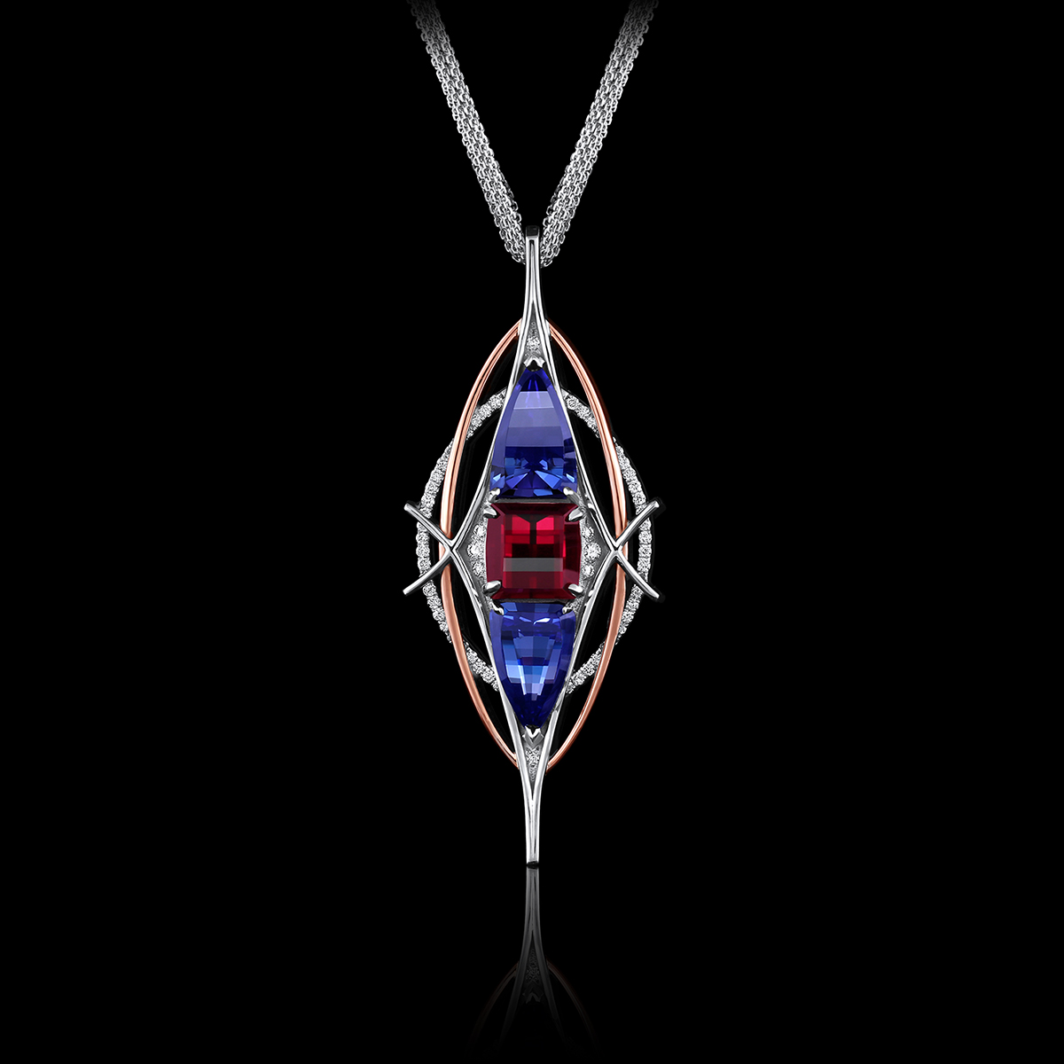 Tanzanite, Garnet, Diamond & Gold Pendant | L'Esprit Nouveau