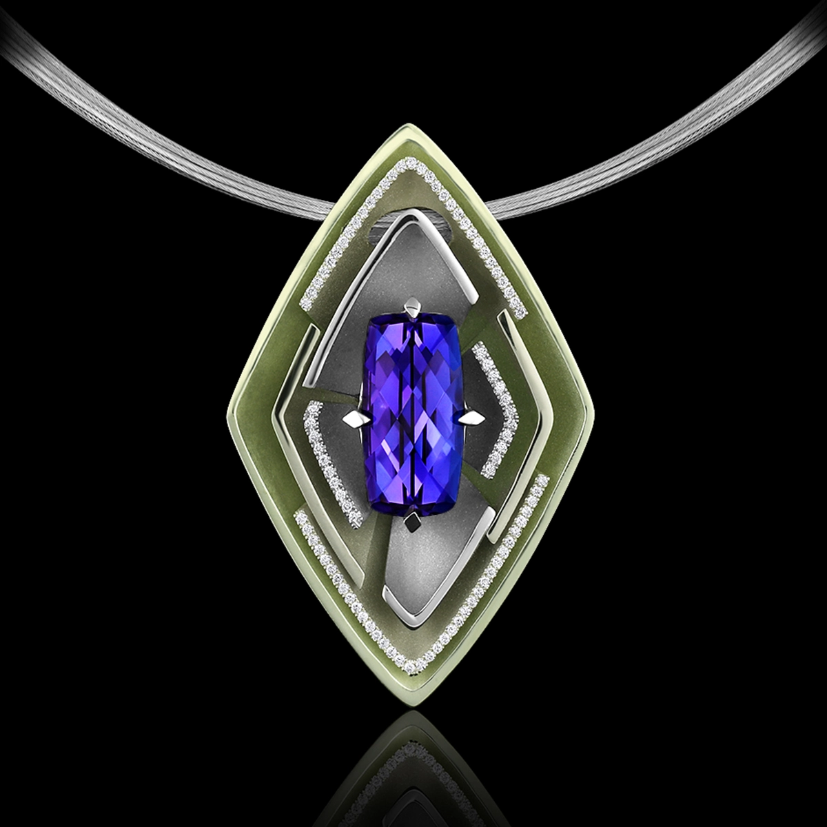 Tanzanite, Diamond, 14KT White Gold & VeraGold™ Pendant | Morning Glory