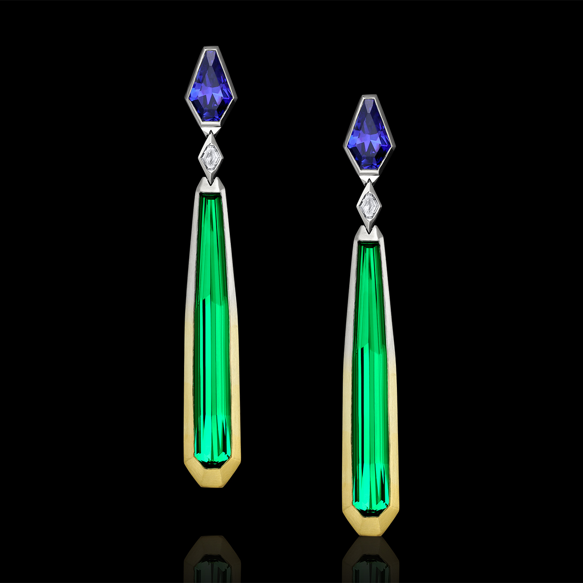 Tourmaline, Tanzanite, Diamonds & SpectraGold™ Earrings | Dono della Valle | AGTA Spectrum Awards 2023