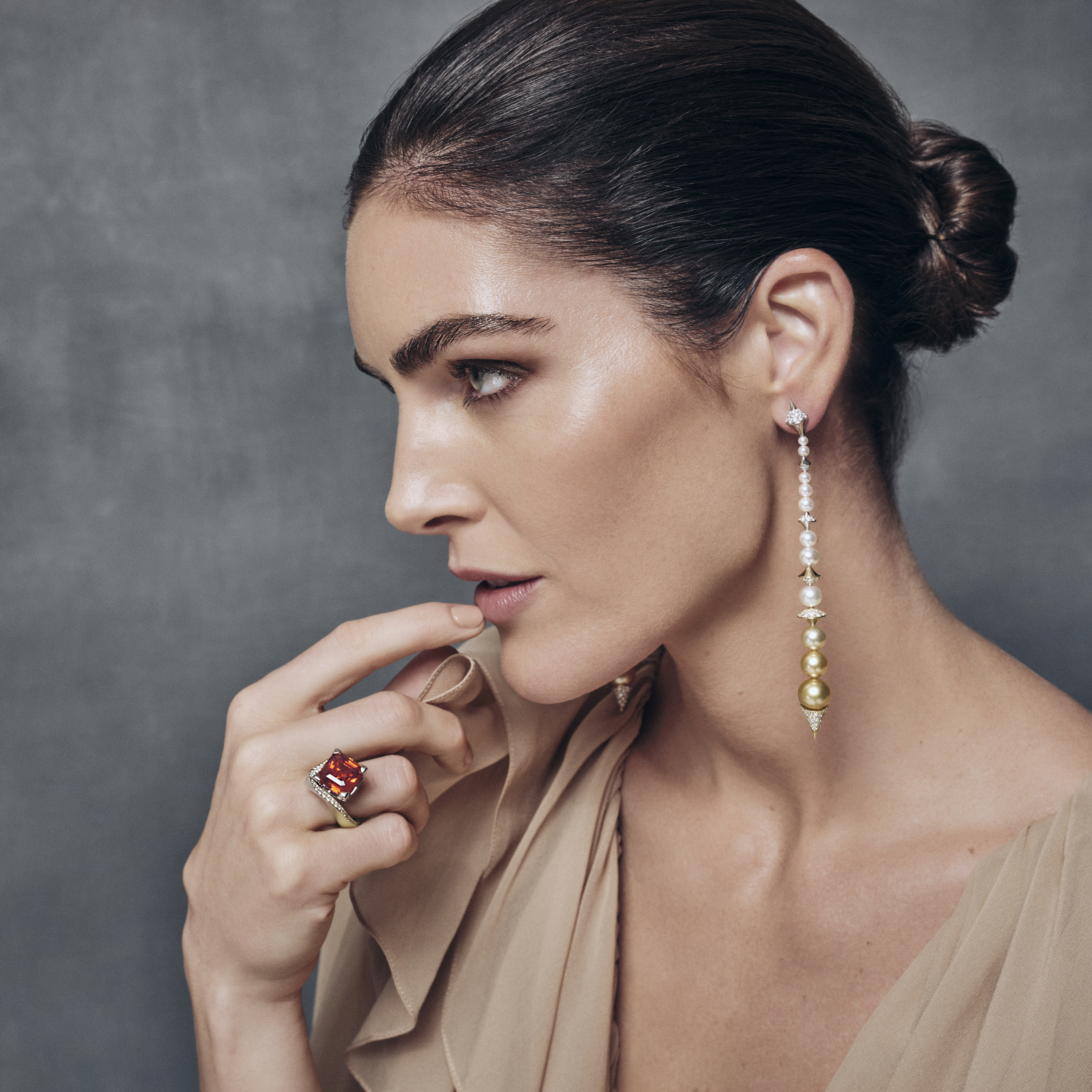 Sapphire, Pearl, Diamond, SpectraGold™ Ring & Earrings | Oriana & Echo
