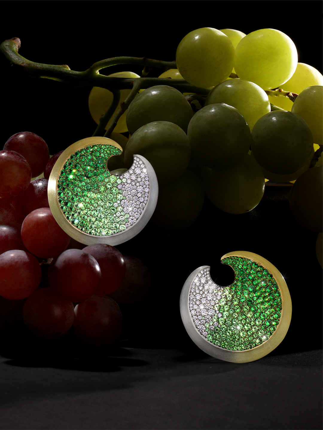 Tsavorite Garnet, Diamond, White Gold and SpectraGold™ Earrings | Amaris