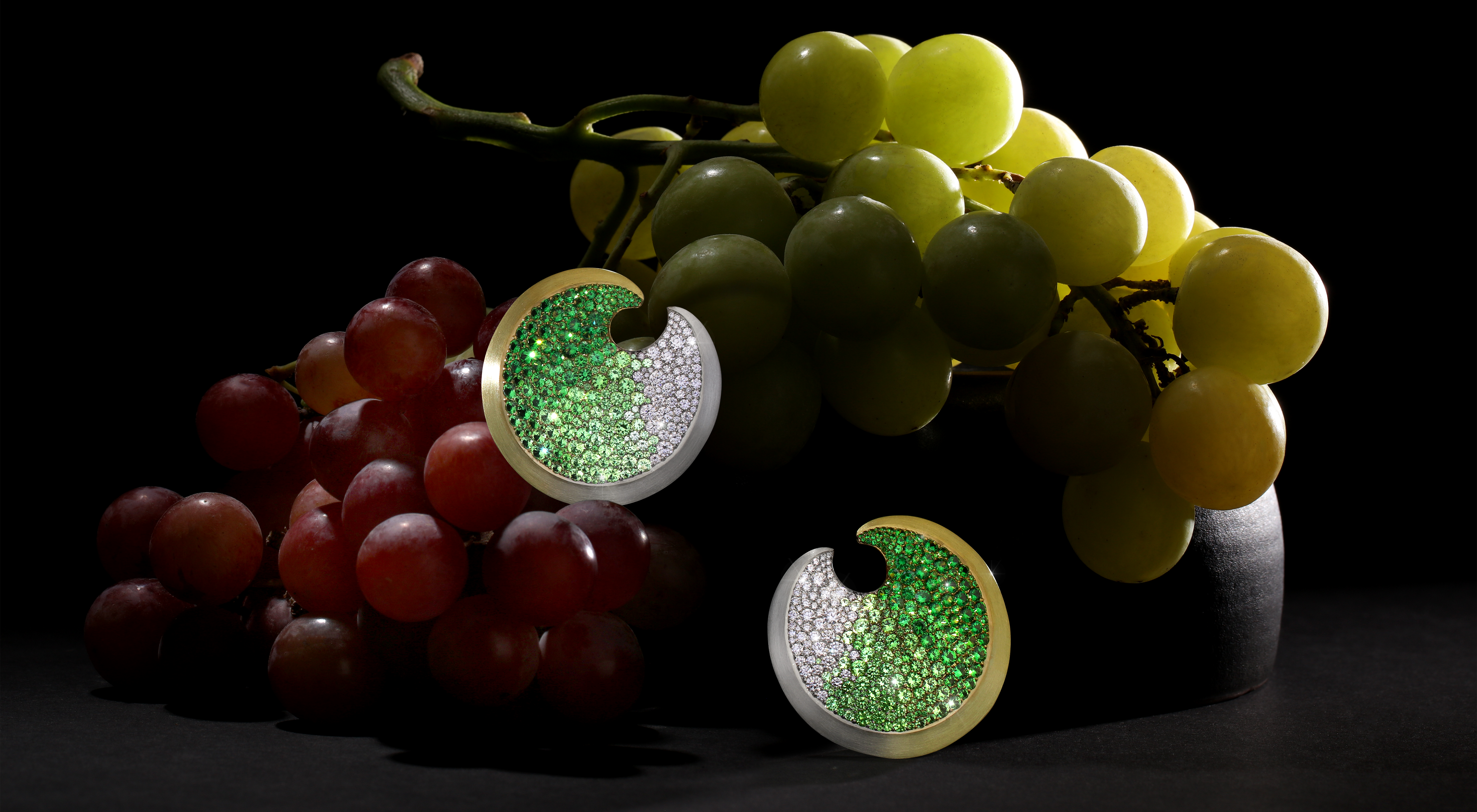 Amaris Earrings with Grapes Hero Tsavorite Garnet, Diamond, White White Gold and SpectraGold™ Earrings | Amaris