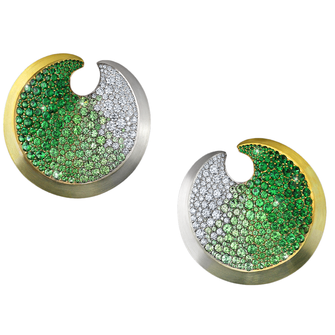 Tsavorite Garnet, Diamond, White White Gold and SpectraGold™ Earrings | Amaris
